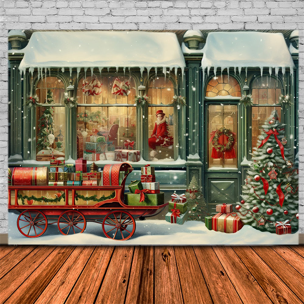 Christmas Store Santa Claus Sled Backdrop UK RR7-877