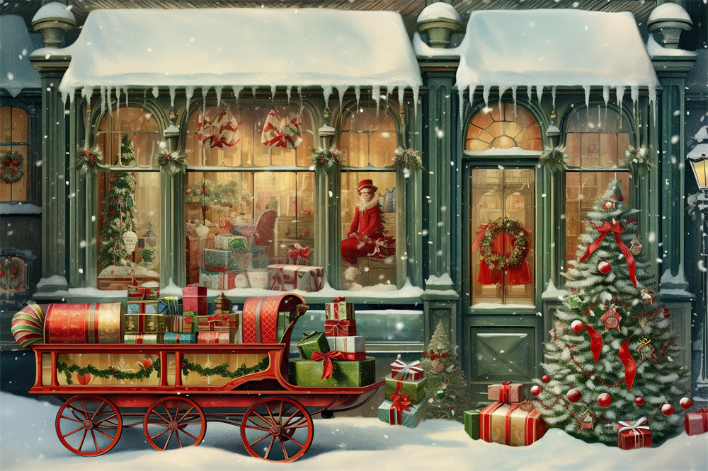 Christmas Store Santa Claus Sled Backdrop UK RR7-877