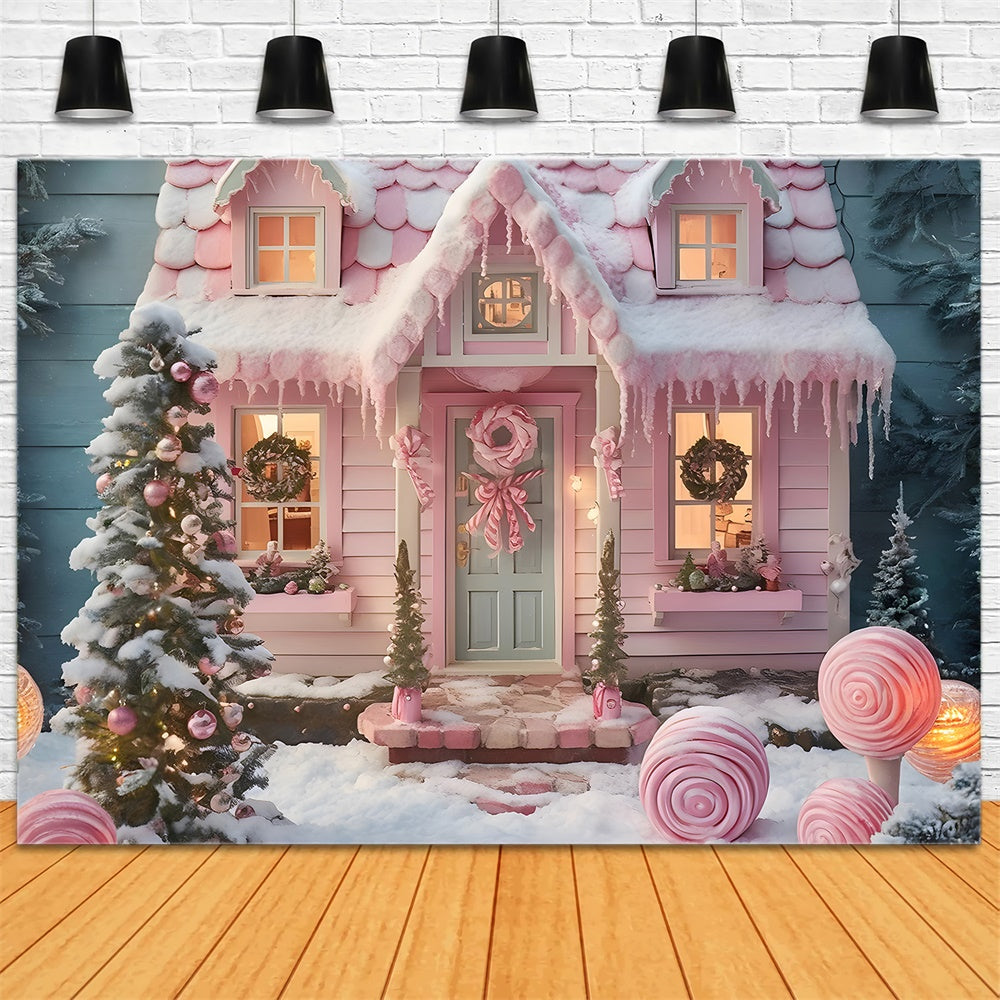 Christmas Tree Pink Candy House Backdrop UK RR7-878