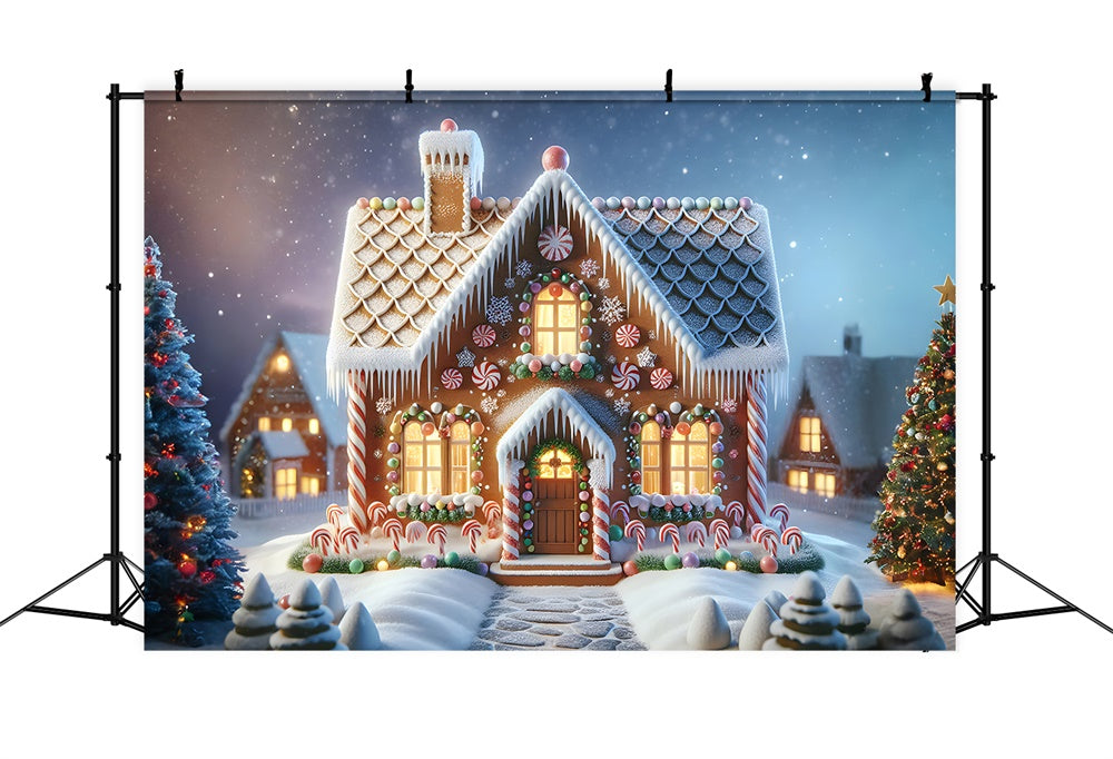 Christmas Candy Cane Gingerbread House Backdrop UK RR7-880