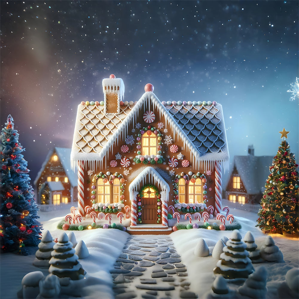 Christmas Candy Cane Gingerbread House Backdrop UK RR7-880