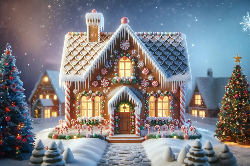 Christmas Candy Cane Gingerbread House Backdrop UK RR7-880