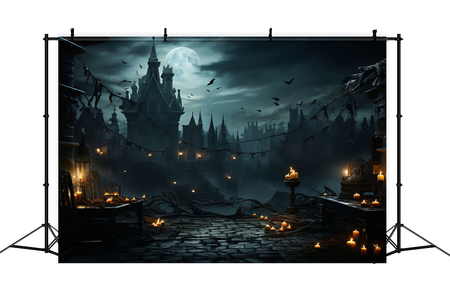 Halloween Haunted Castle Candles Backdrop UK RR7-89