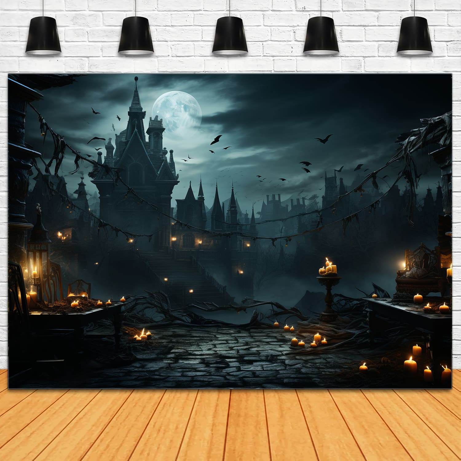 Halloween Haunted Castle Candles Backdrop UK RR7-89