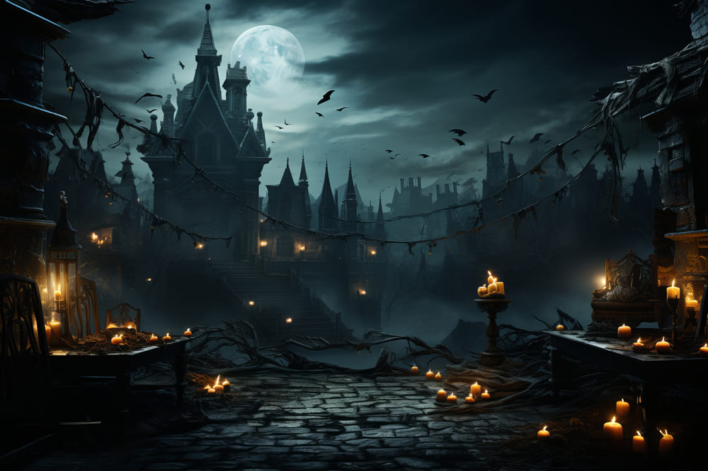 Halloween Haunted Castle Candles Backdrop UK RR7-89