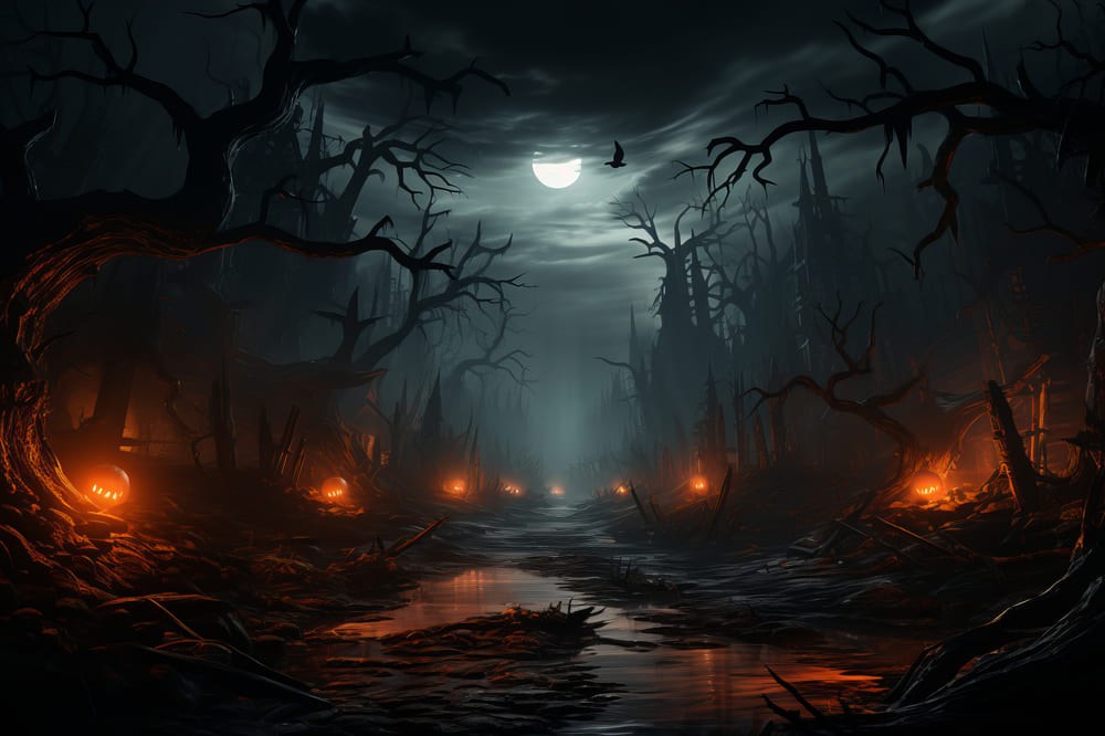 Ghost Forest Halloween Night Photography Backdrop UK RR7-90