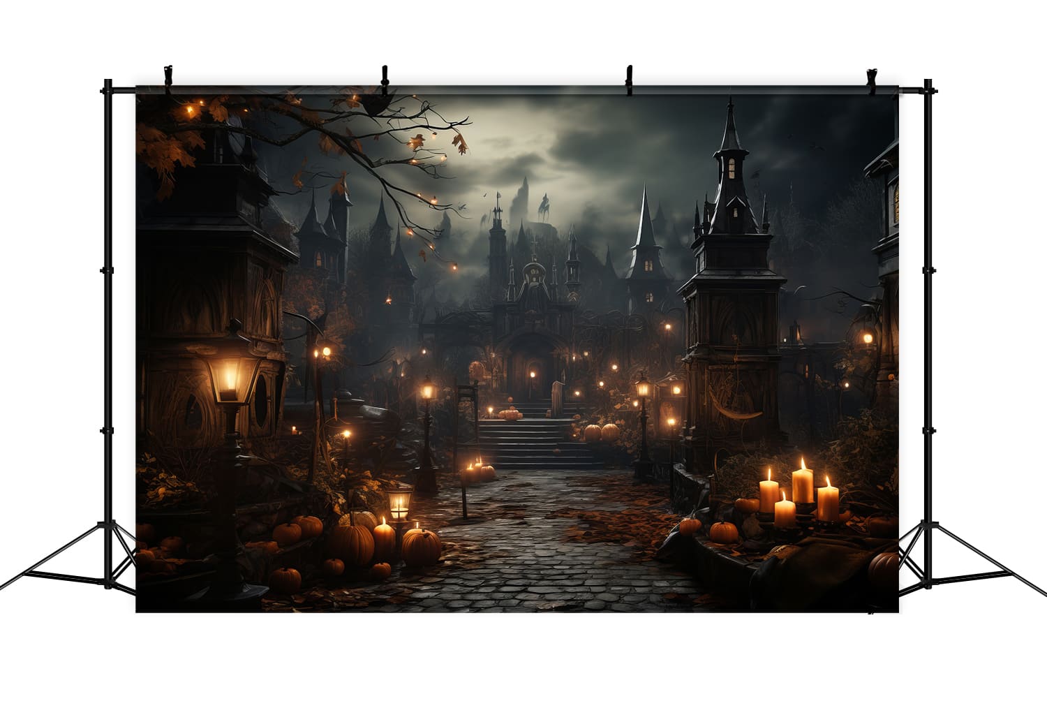 Halloween Castle Candles Pumpkins Backdrop UK RR7-91