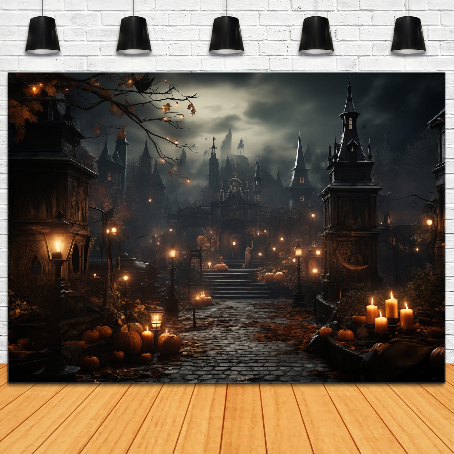 Halloween Castle Candles Pumpkins Backdrop UK RR7-91