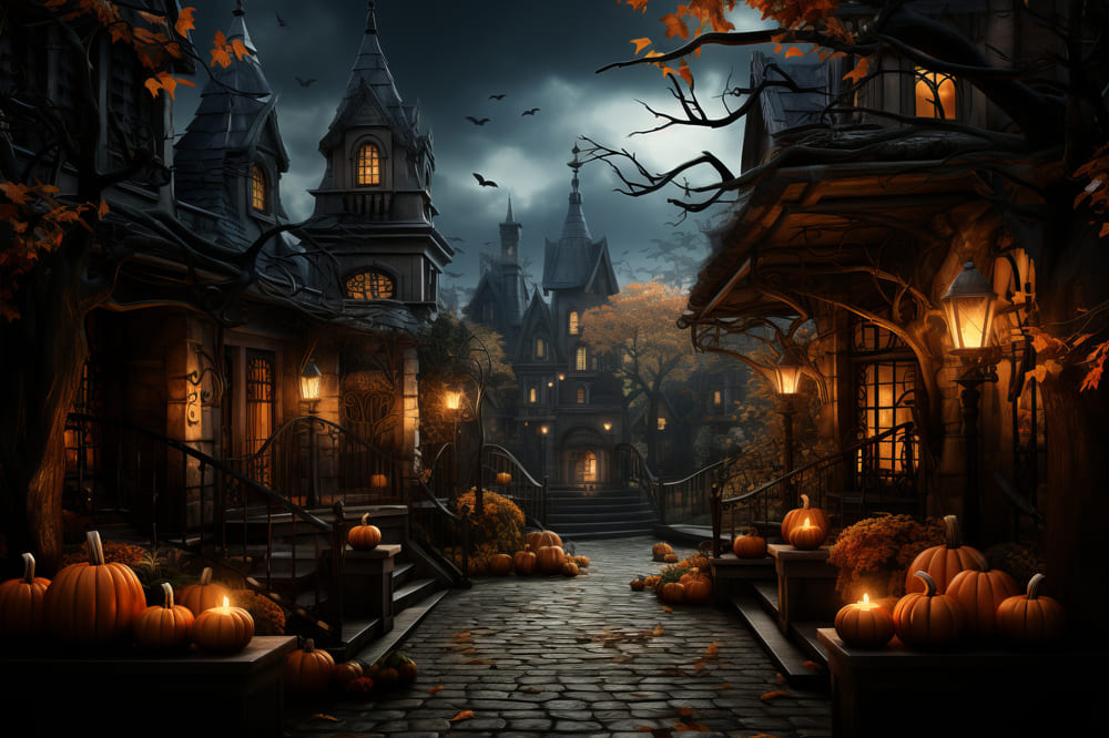 Pumpkin Lanterns Halloween Photography Backdrop UK RR7-93