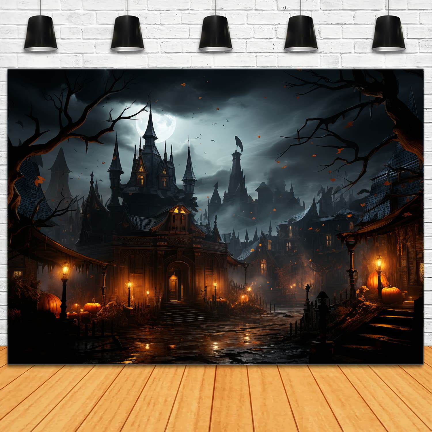 Halloween Spooky Castle Lanterns Backdrop UK RR7-94