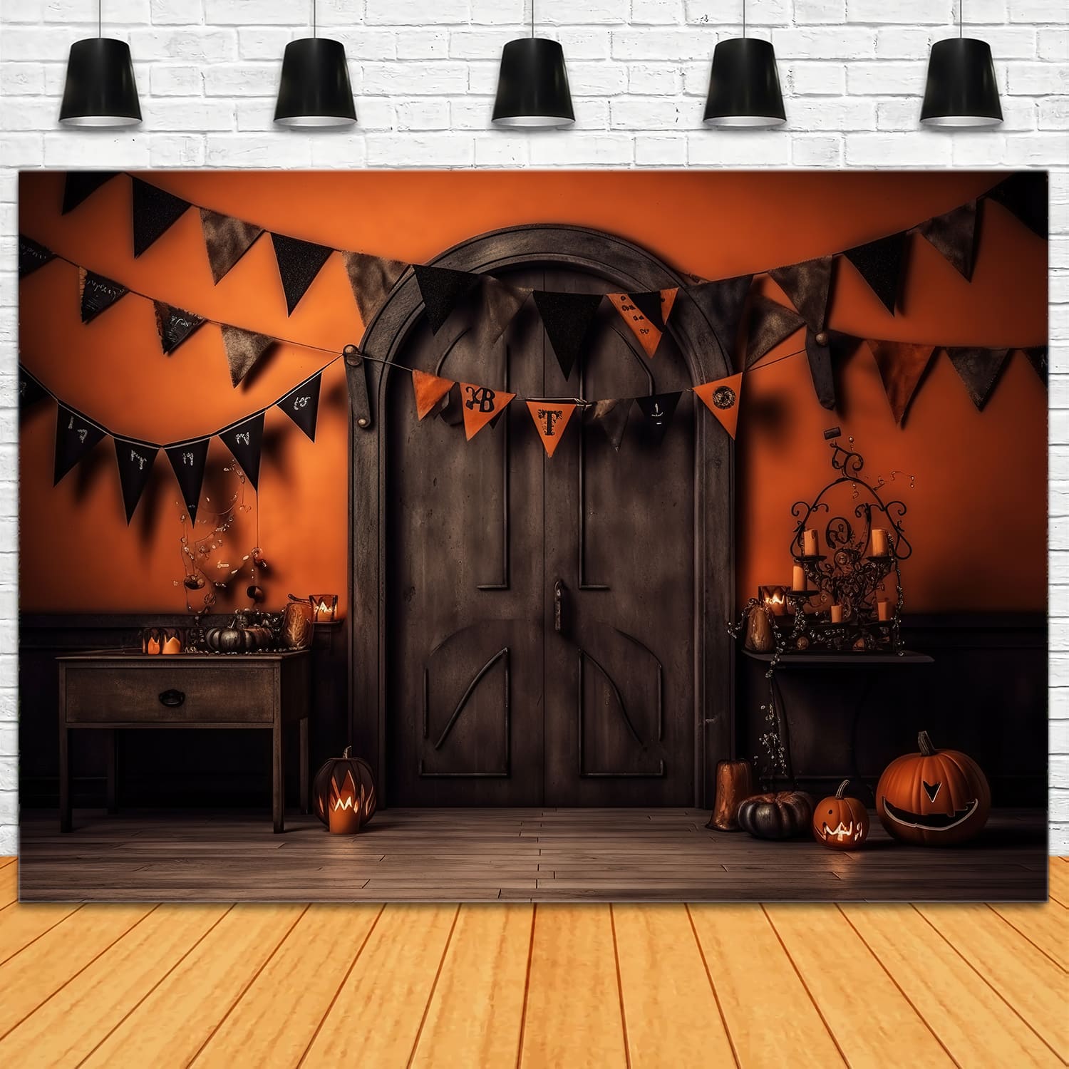 Halloween Pumpkin Lantern Black Door Backdrop UK RR7-95