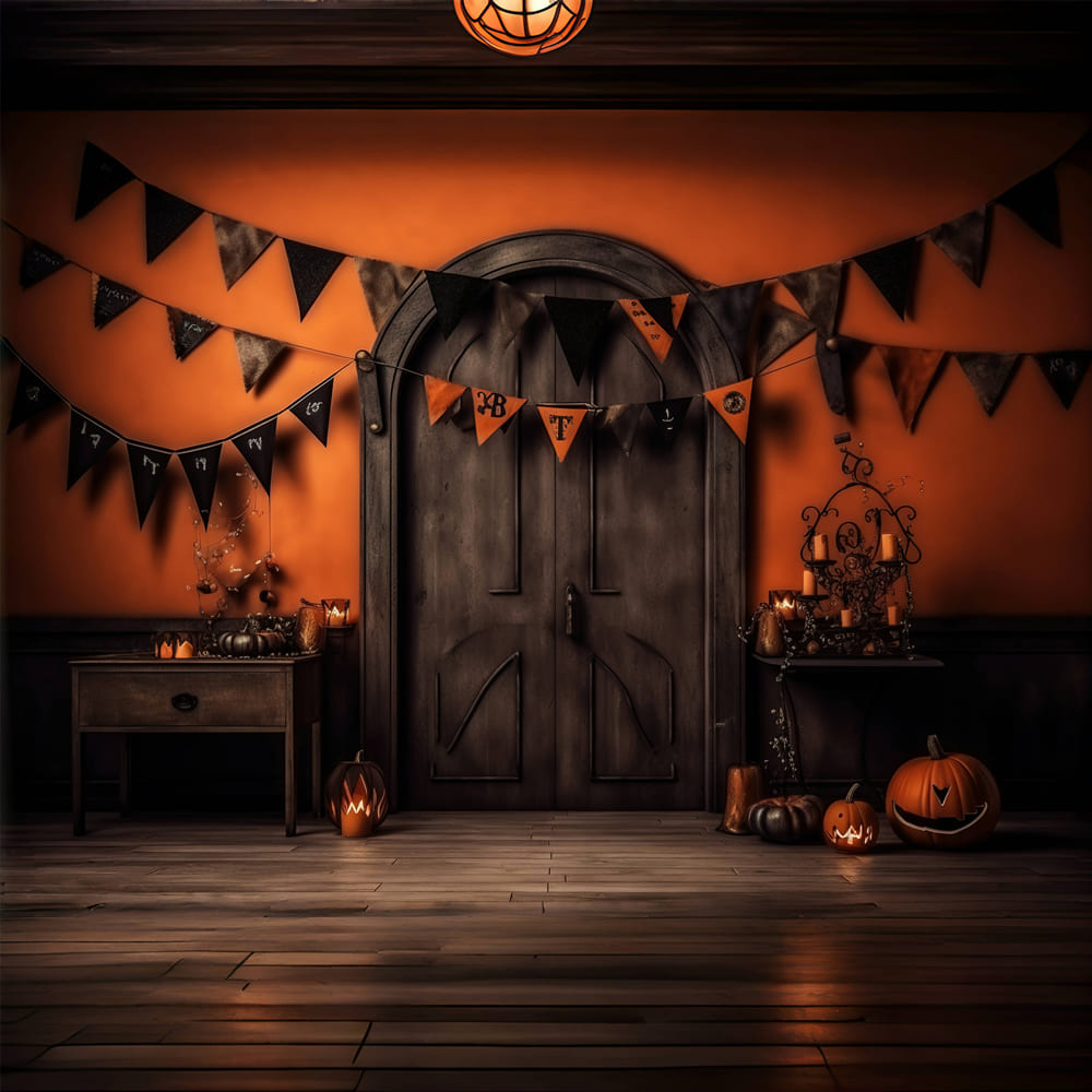 Halloween Pumpkin Lantern Black Door Backdrop UK RR7-95