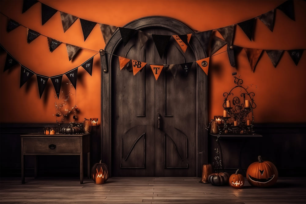 Halloween Pumpkin Lantern Black Door Backdrop UK RR7-95