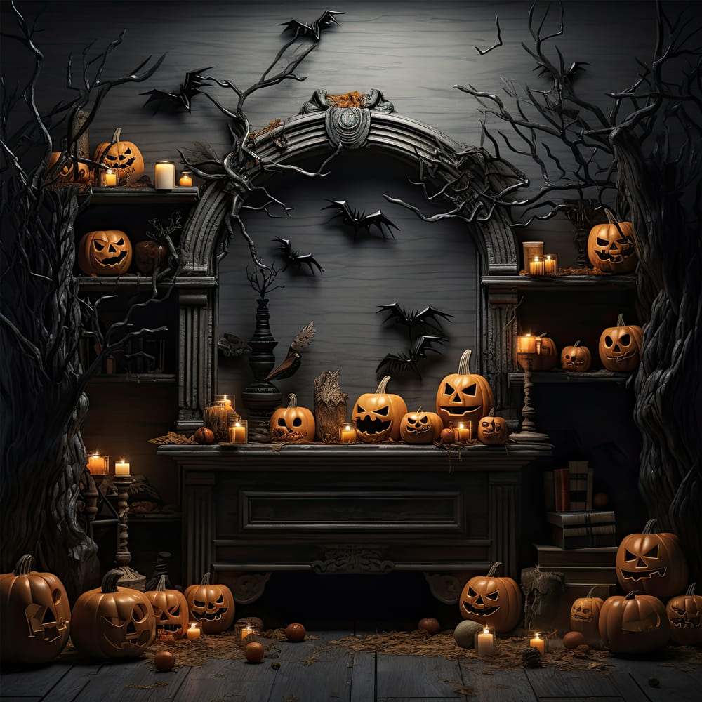 Halloween Witch House Evil Pumpkins Backdrop UK RR7-96