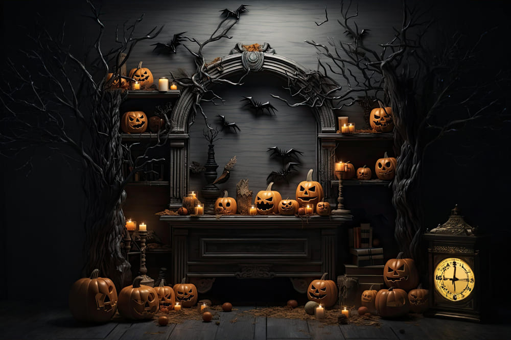 Halloween Witch House Evil Pumpkins Backdrop UK RR7-96