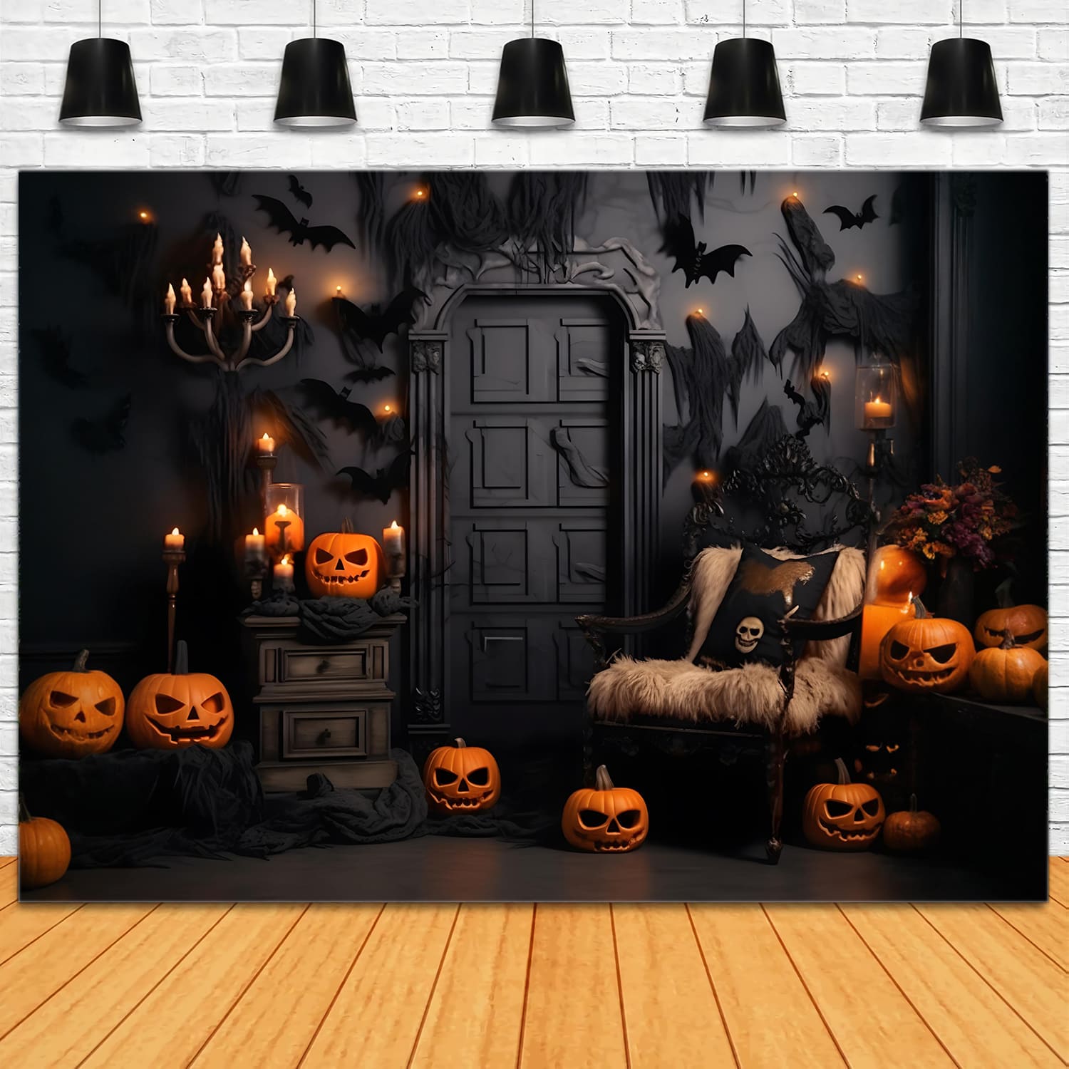 Halloween Pumpkins Bats Photography Backdrop UK RR7-98