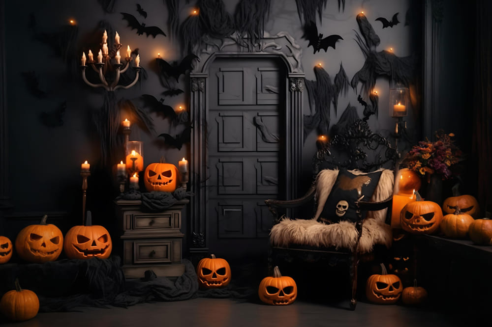 Halloween Pumpkins Bats Photography Backdrop UK RR7-98