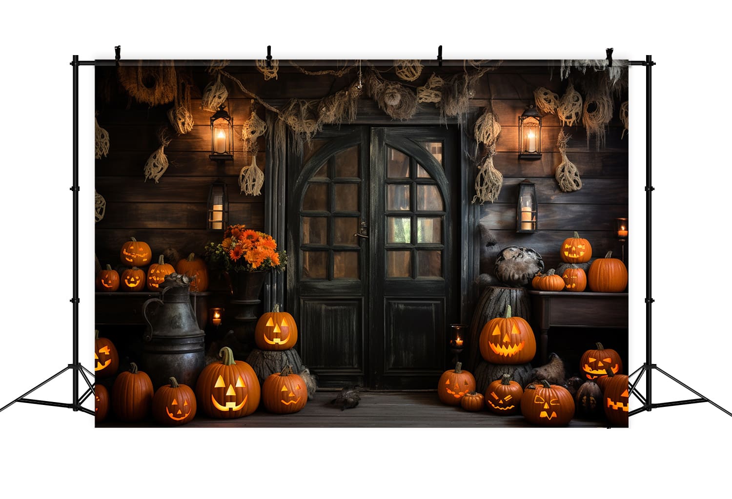 Wooden House Halloween Pumpkins Backdrop UK RR7-99