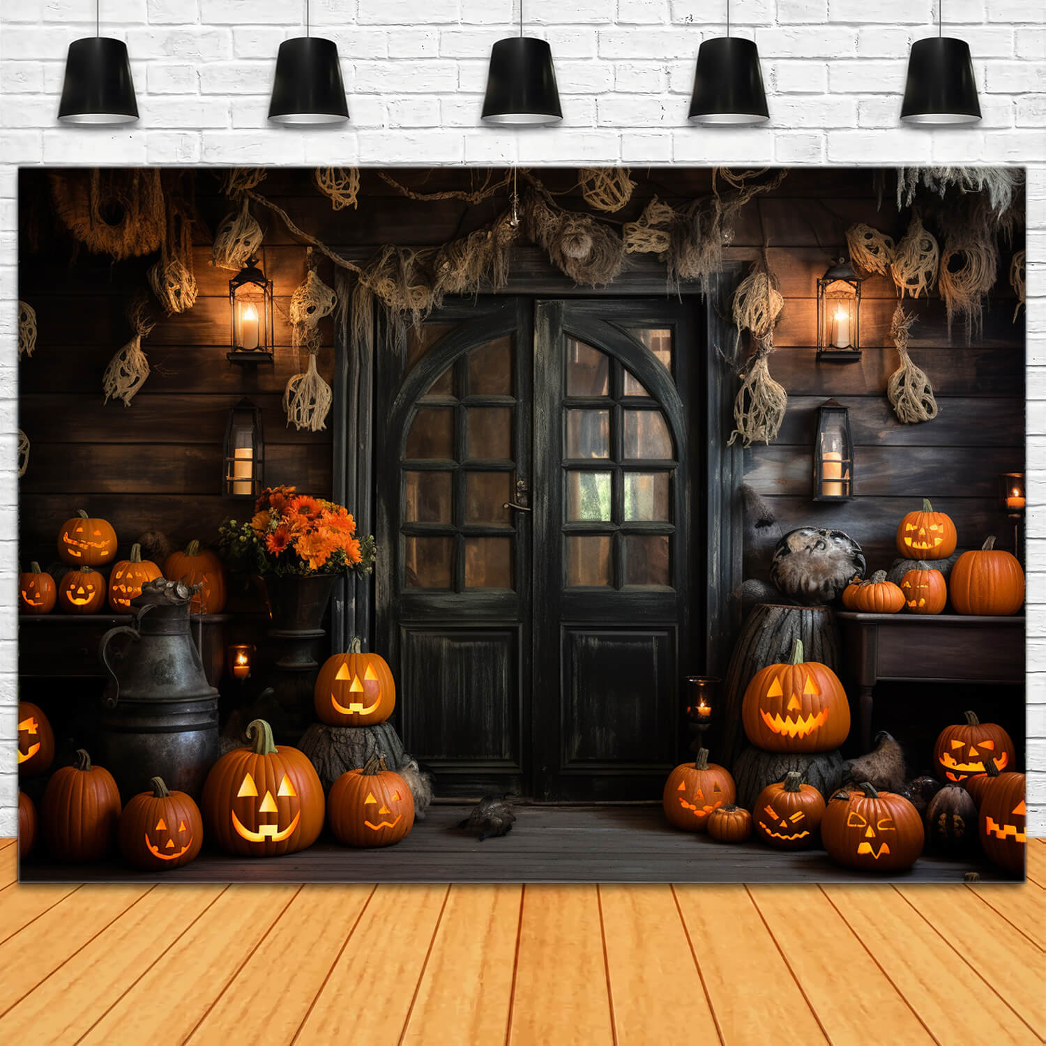 Wooden House Halloween Pumpkins Backdrop UK RR7-99