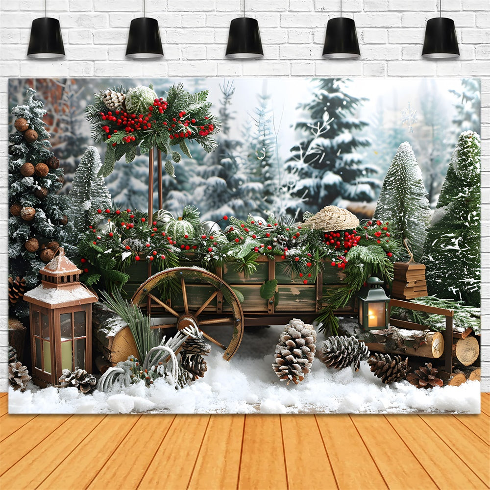 Christmas Trees Winter Snow Pine Cones Backdrop UK RR8-1