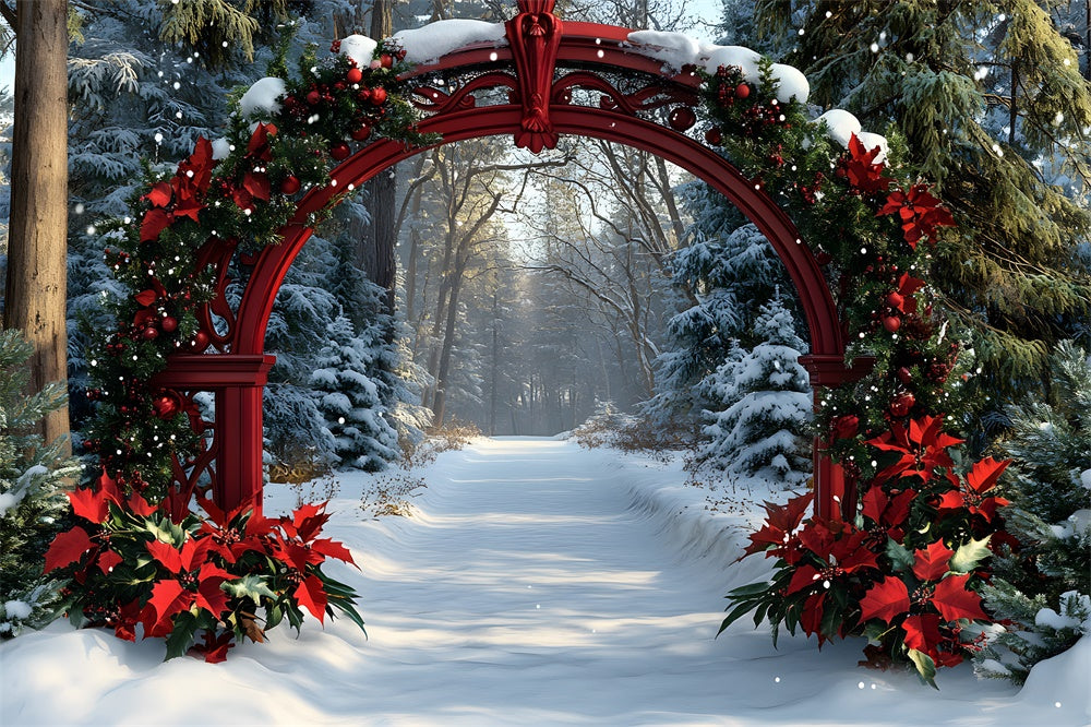 Christmas Poinsettia Garland Snow Trees Backdrop UK RR8-100