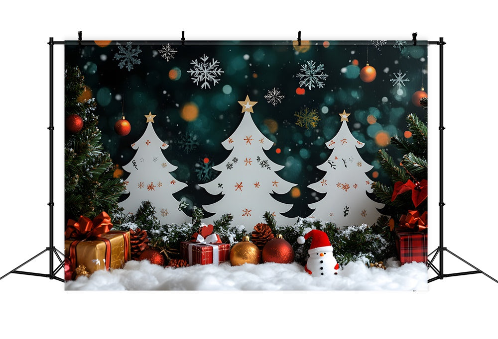 Christmas Trees Snowman Gift Boxes Backdrop UK RR8-101