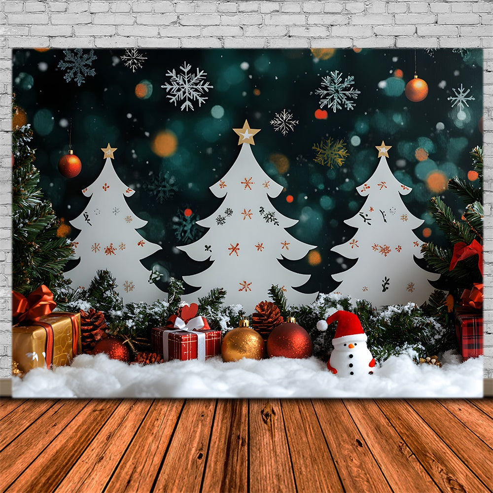 Christmas Trees Snowman Gift Boxes Backdrop UK RR8-101