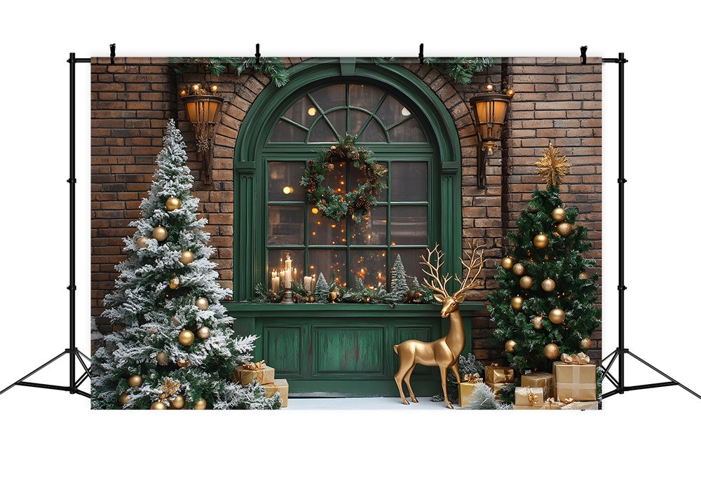 Christmas Tree Wreath Window Reindeer Backdrop UK RR8-103