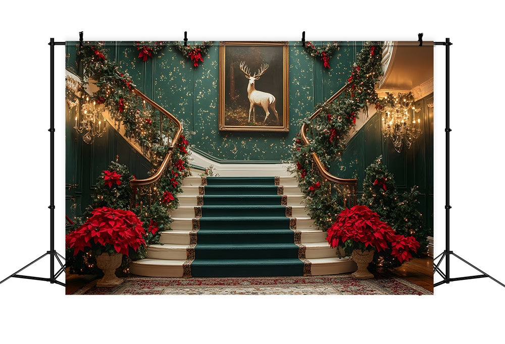 Christmas Room Retro Green Staircase Backdrop UK RR8-105