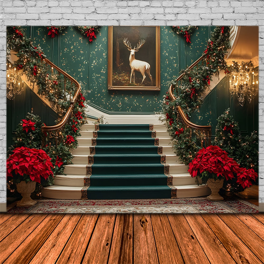 Christmas Room Retro Green Staircase Backdrop UK RR8-105