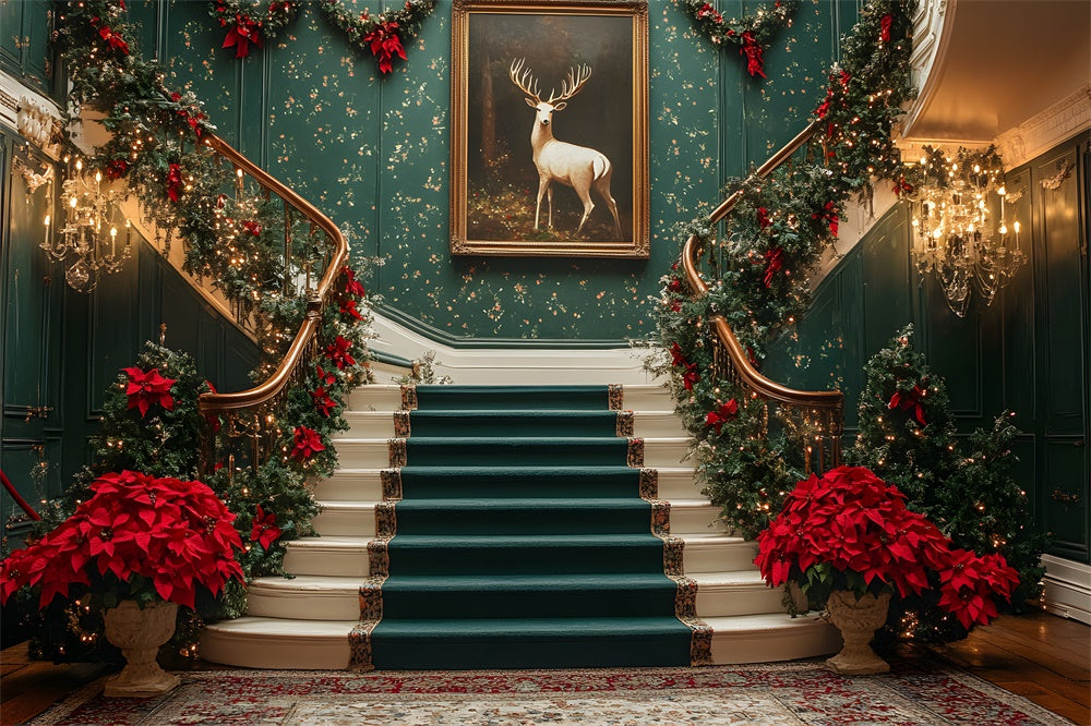 Christmas Room Retro Green Staircase Backdrop UK RR8-105