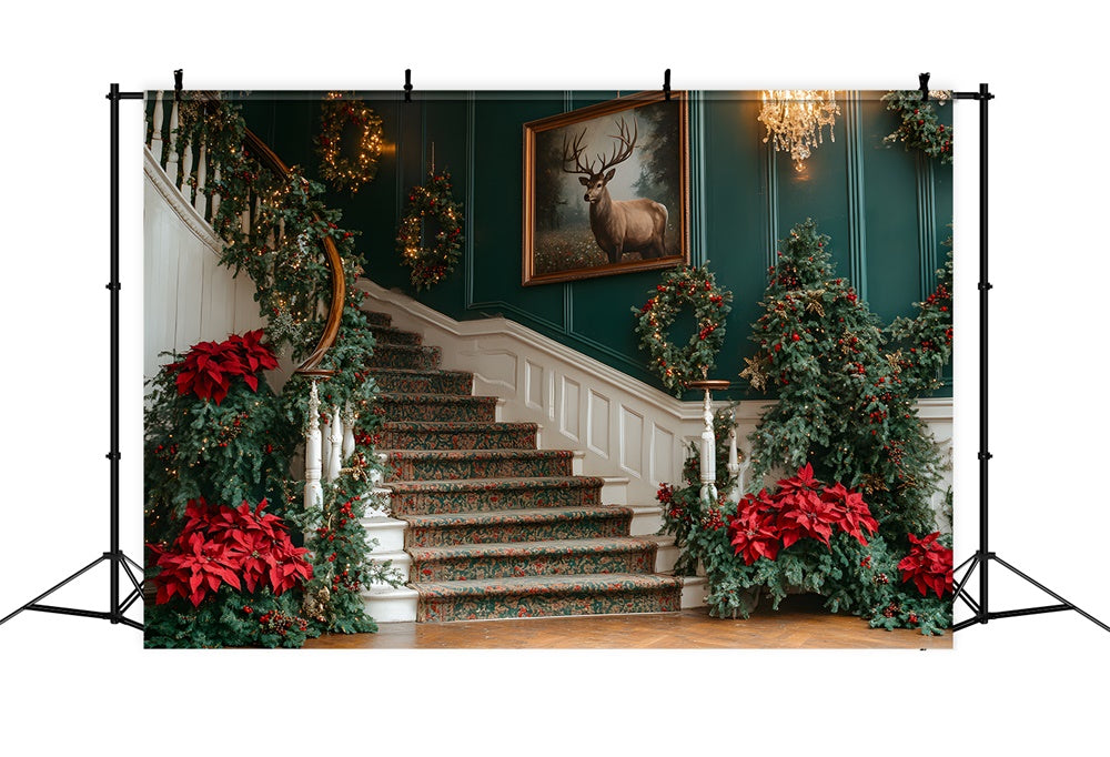 Christmas Trees Flowers Staircase Backdrop UK RR8-106