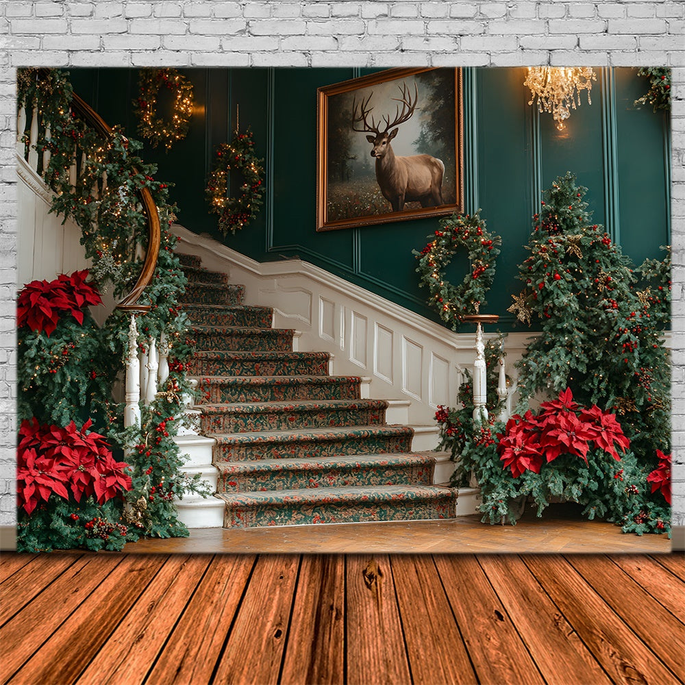 Christmas Trees Flowers Staircase Backdrop UK RR8-106