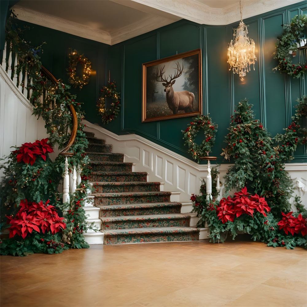 Christmas Trees Flowers Staircase Backdrop UK RR8-106