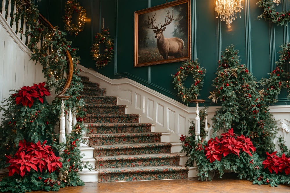 Christmas Trees Flowers Staircase Backdrop UK RR8-106