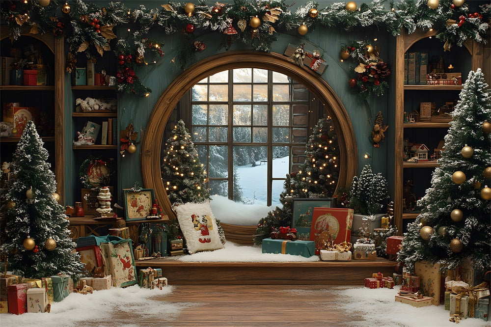 Christmas Gift Boxes Room Window Backdrop UK RR8-107