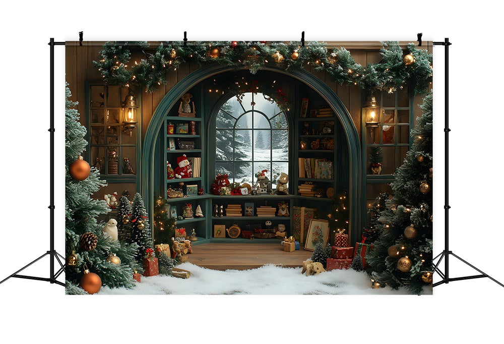 Christmas Toy Room Window Snow Backdrop UK RR8-108