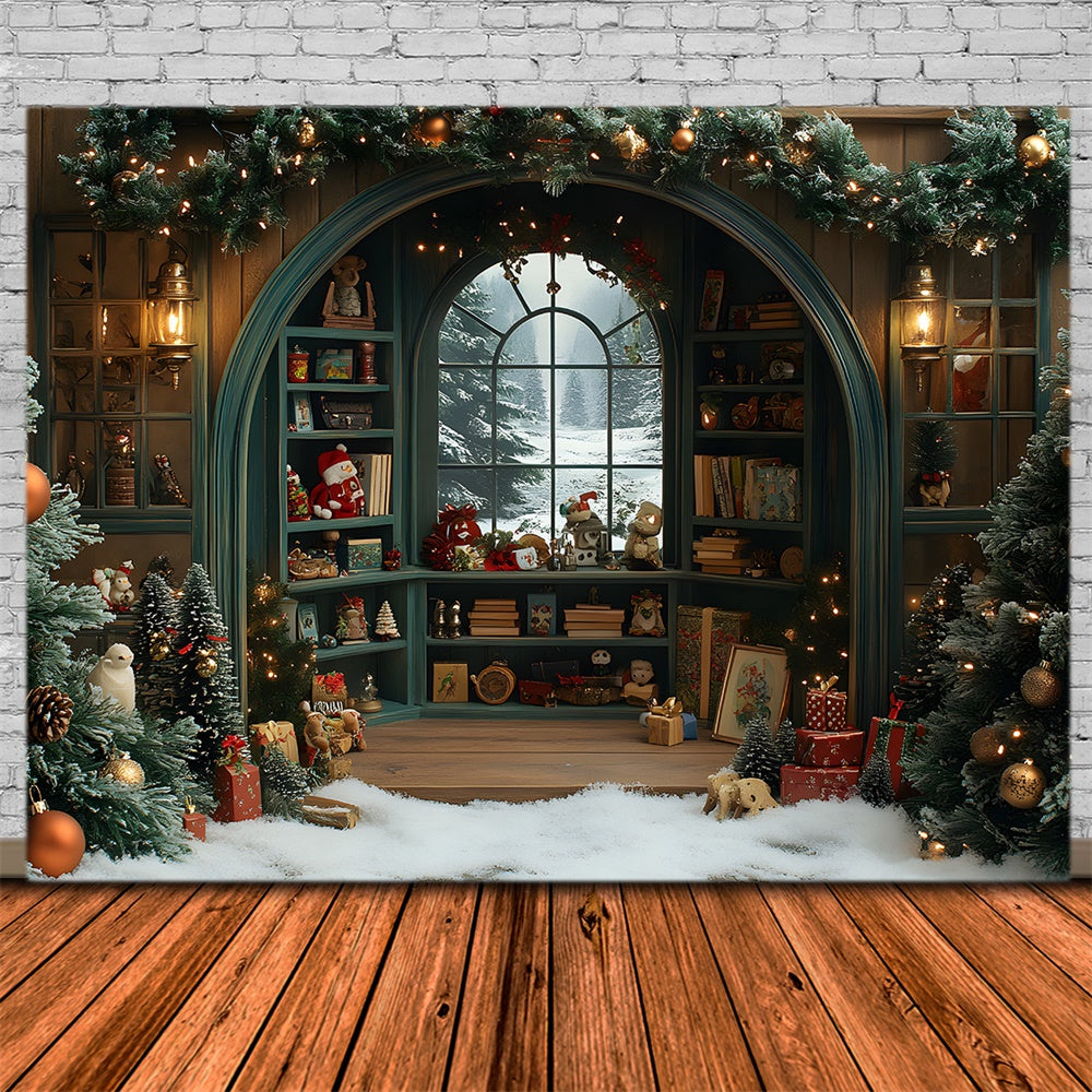 Christmas Toy Room Window Snow Backdrop UK RR8-108