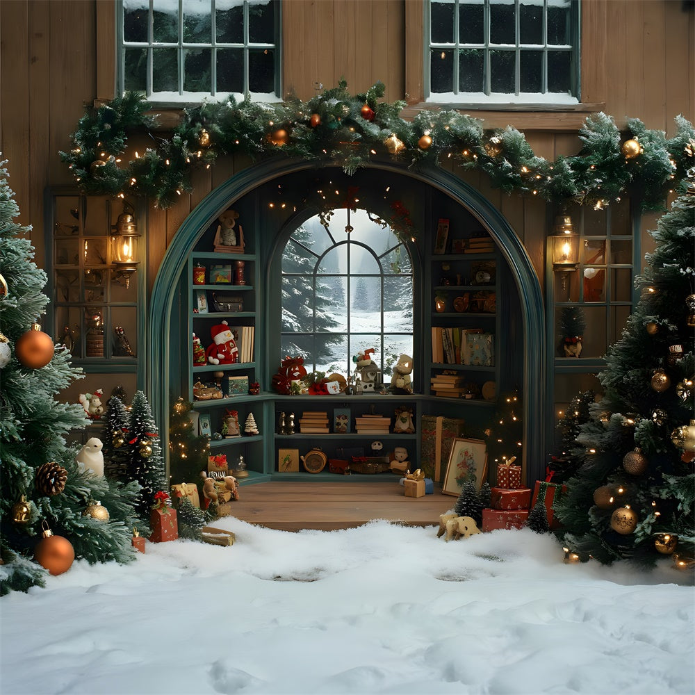 Christmas Toy Room Window Snow Backdrop UK RR8-108