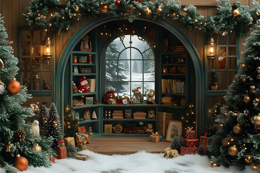 Christmas Toy Room Window Snow Backdrop UK RR8-108