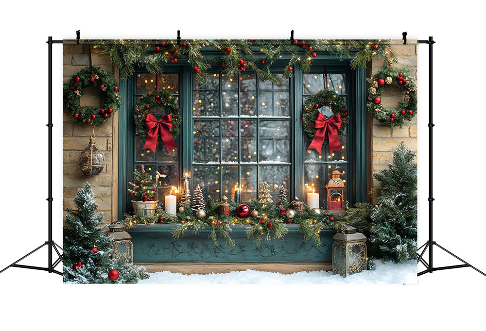 Christmas Wreath Glowing Window Backdrop UK RR8-109