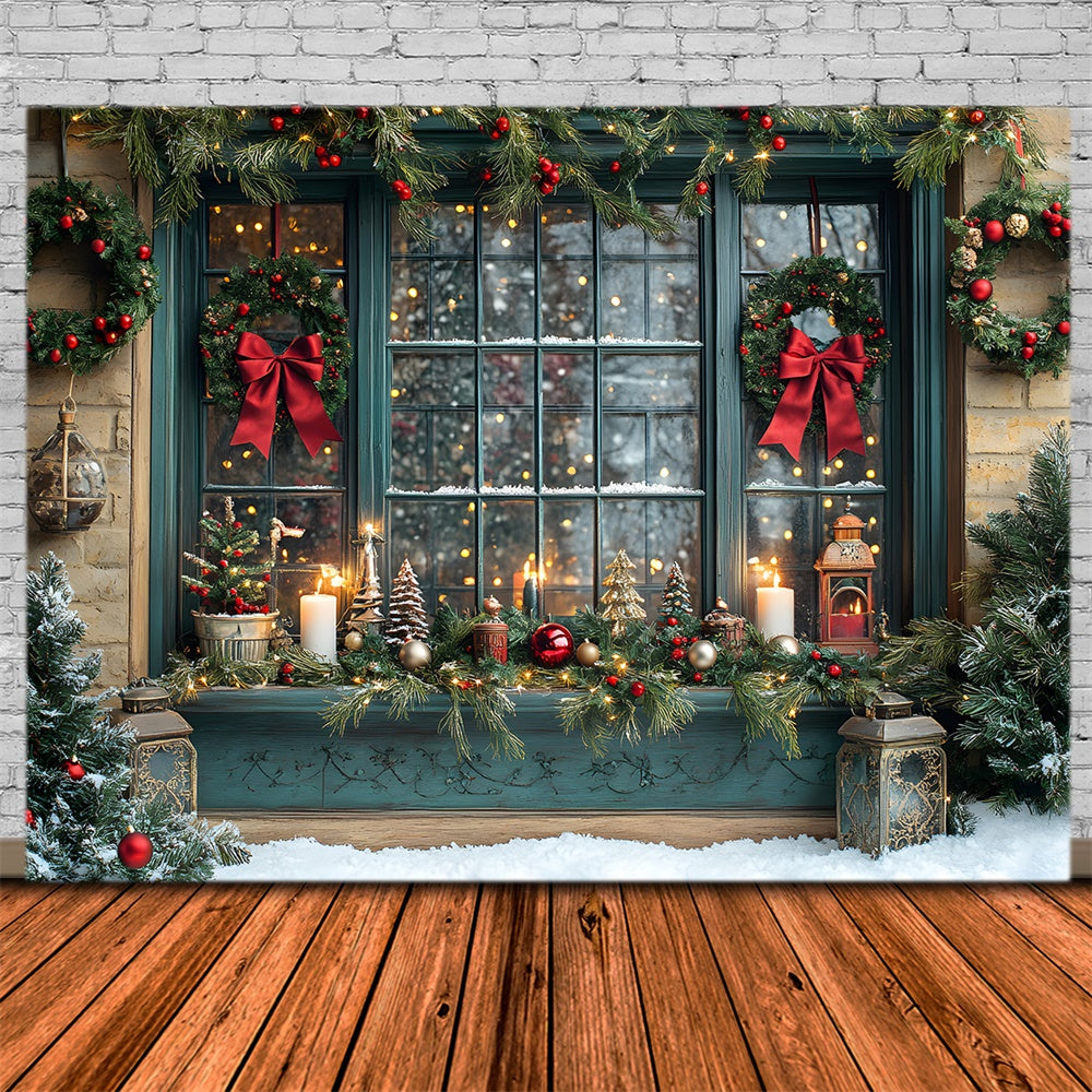 Christmas Wreath Glowing Window Backdrop UK RR8-109