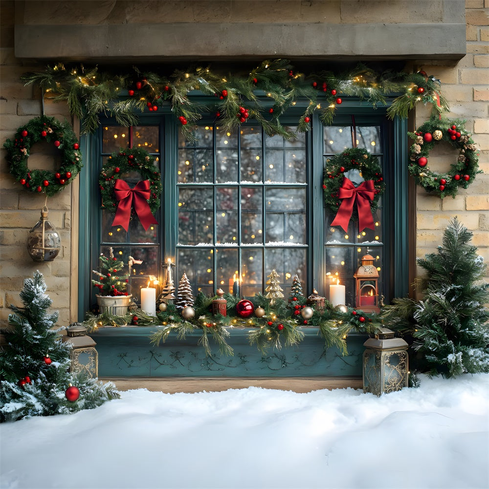 Christmas Wreath Glowing Window Backdrop UK RR8-109