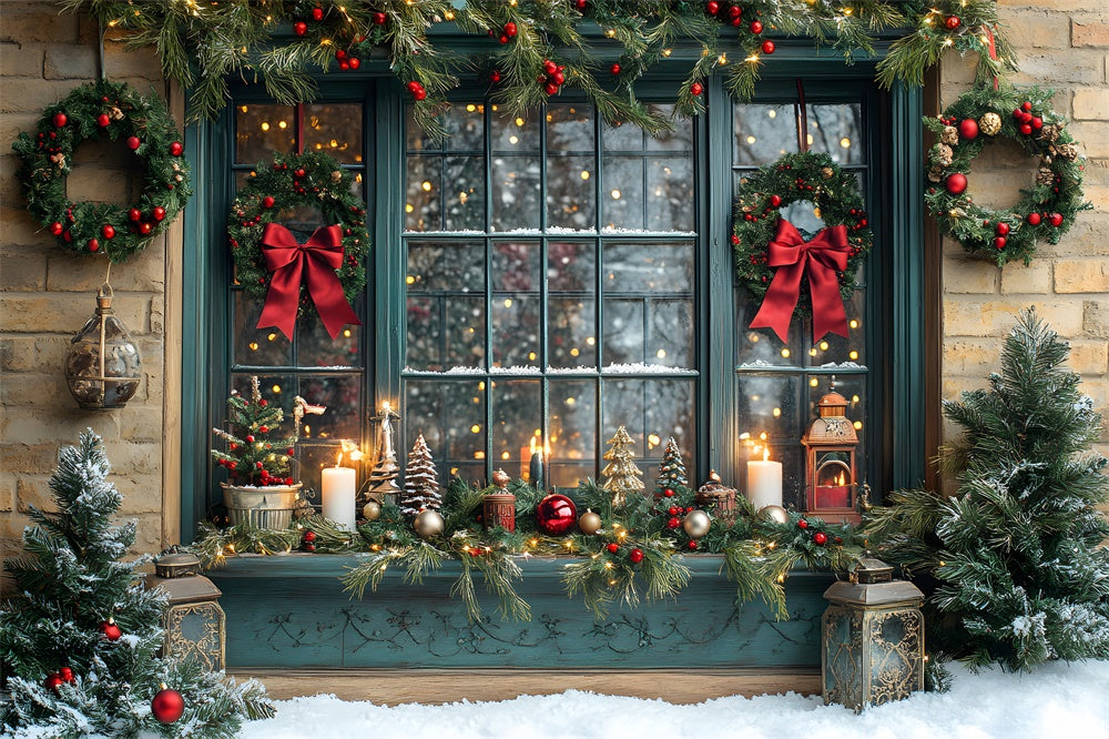 Christmas Wreath Glowing Window Backdrop UK RR8-109