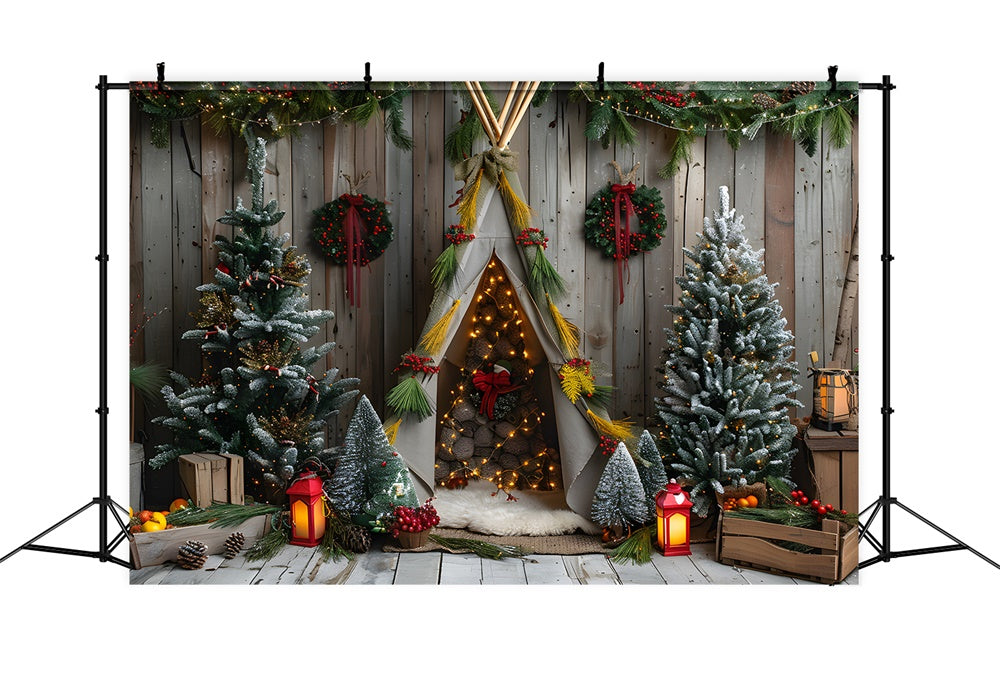 Christmas Wreath Fir Trees Tiny Tent Backdrop UK RR8-11