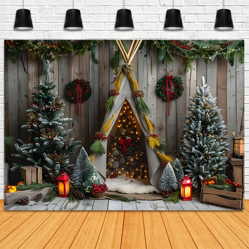 Christmas Wreath Fir Trees Tiny Tent Backdrop UK RR8-11