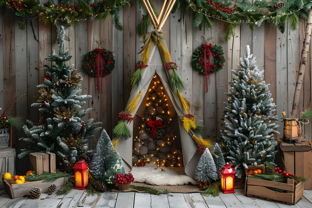 Christmas Wreath Fir Trees Tiny Tent Backdrop UK RR8-11