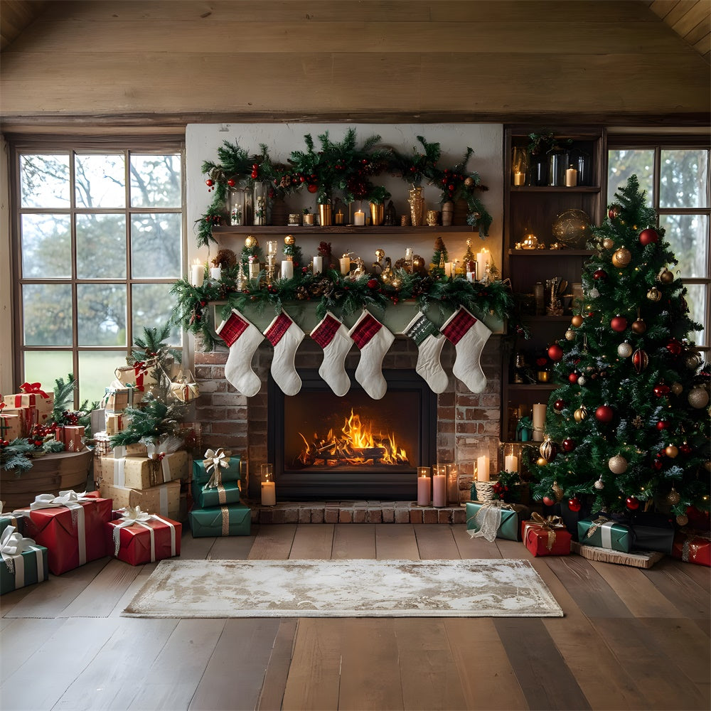 Christmas Tree Stockings Fireplace Backdrop UK RR8-111