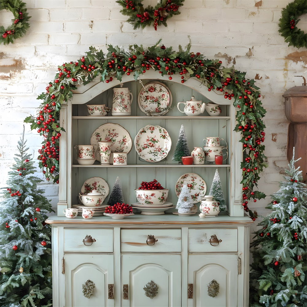 Christmas Trees Garland Kitchen Cupboard Backdrop UK RR8-117