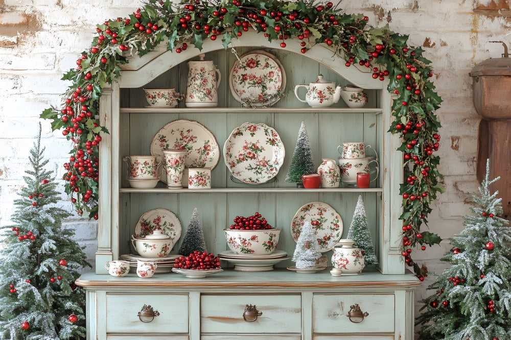 Christmas Trees Garland Kitchen Cupboard Backdrop UK RR8-117